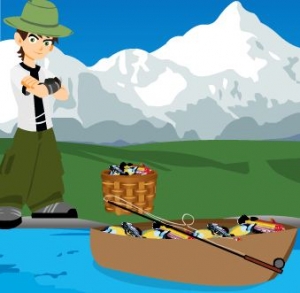 لعبة بن تن يصيد السمك في البحيرة